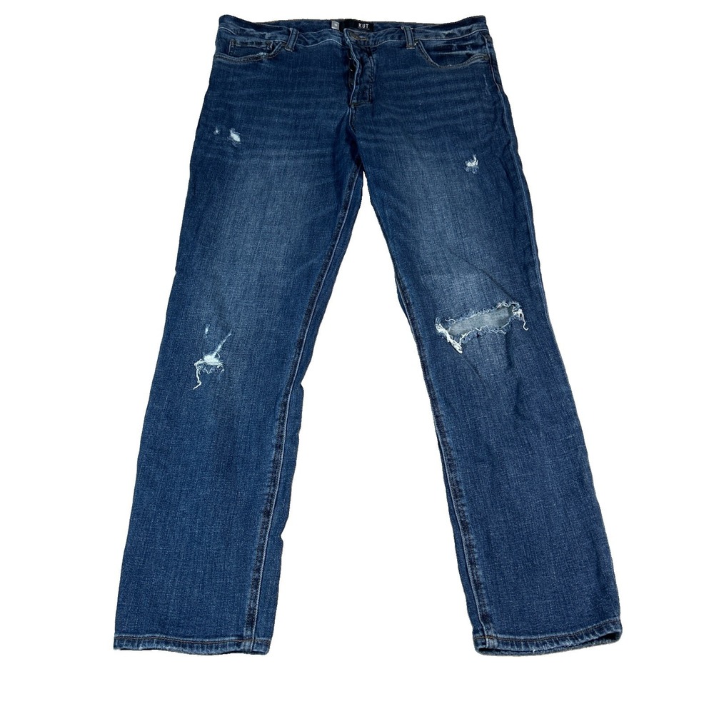 Kut From The Kloth Jeans Womens 14 Blue Catherine Boyfriend Distressed Denim